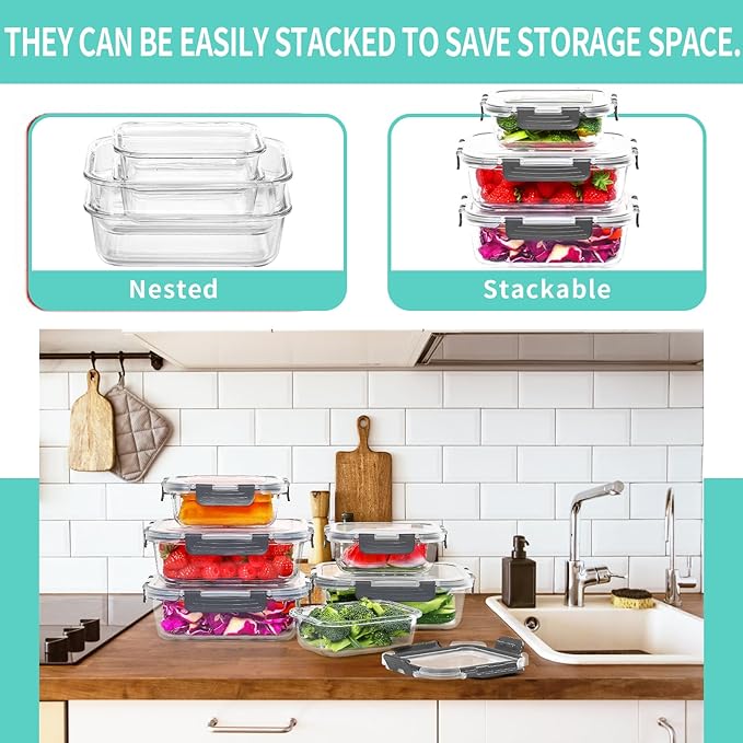 Skroam 10-Pack Glass Meal Prep Containers, Food Storage Containers