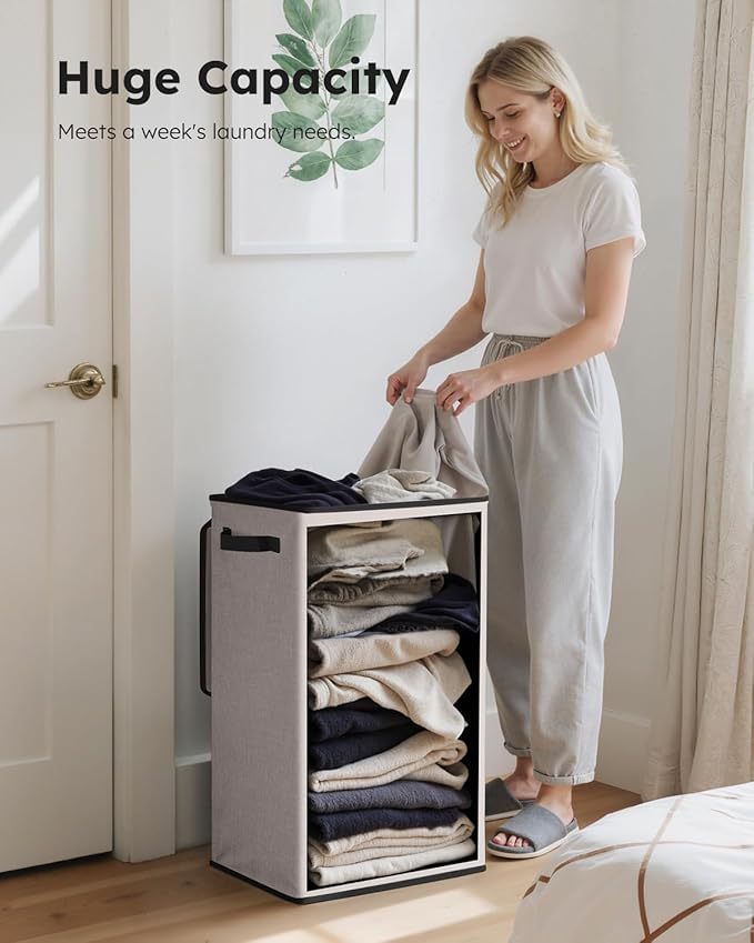 SOLEDI Laundry Hamper with Lid 90L Large & Tall Collapsible Laundry Basket
