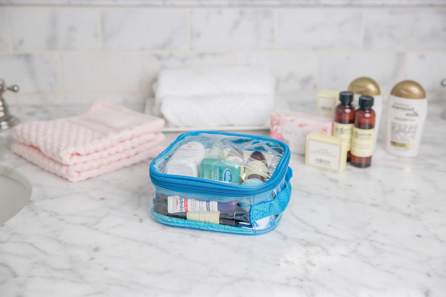 EzPacking Clear TSA Approved 3-1-1 Travel Toiletry Bag for Carry On/Quart Size Transparent Liquids Pouch for Airport Security/Reusable See Through Vinyl & PVC Plastic Organizer Men Women (Turquoise)