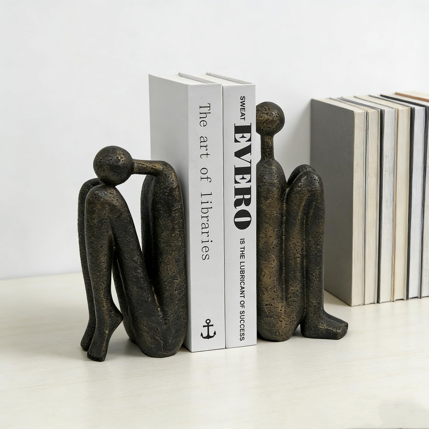 Thinker Decorative Bookends for Shelves, 1 Pair Heavy-Duty Book Ends Holder, Resin Book Stopper for Office Home Living Room Decor