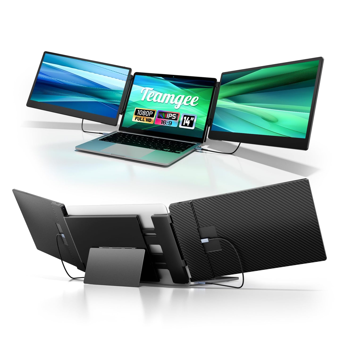 Teamgee S1 Dual Laptop Screen Extender — 14” FHD IPS Portable Monitor for 13–17” Laptops, USB-C/HDMI Plug & Play, Compatible with Windows, macOS & Android, Perfect for Hybrid Work & Travel