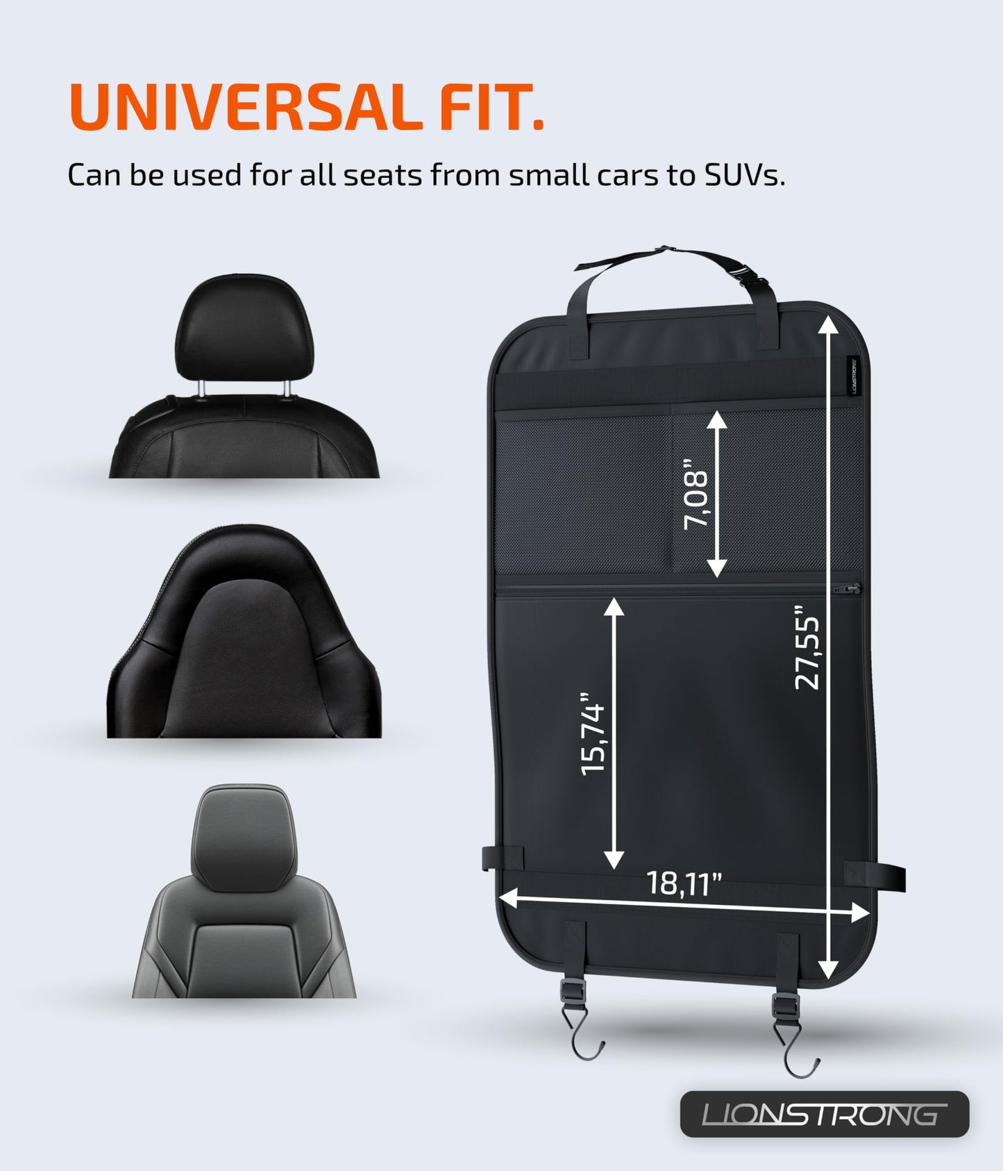 LIONSTRONG Kick Mats - Back Seat Car Organiser - Waterproof and Stain Resistant Seat Protectors (black)