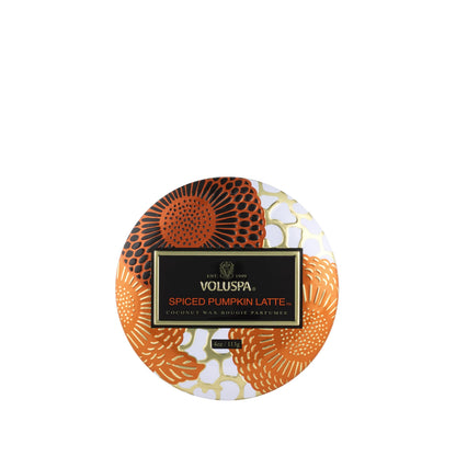 Voluspa Spiced Pumpkin Latte Candle | Mini Tin | 4 Oz. | Fall Candle | Clean Burning Coconut Wax and Natural Wicks