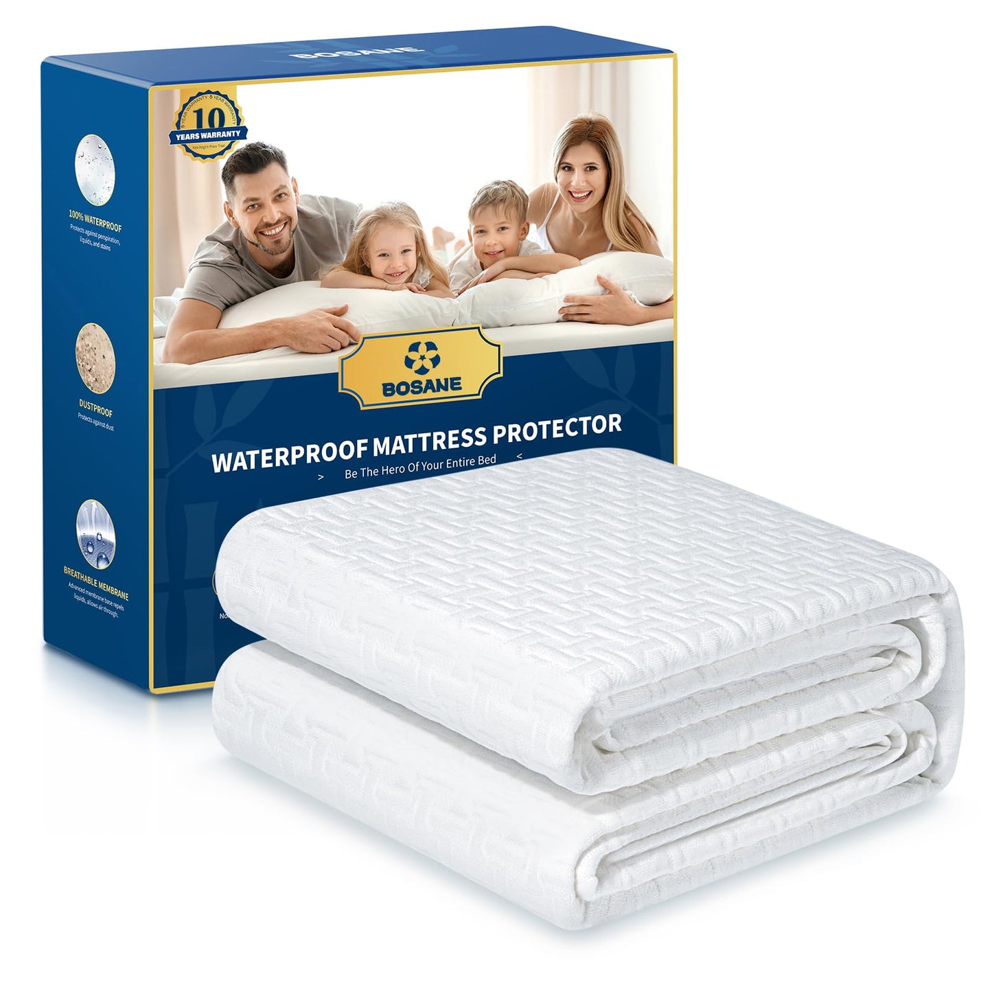 Premium 100% Waterproof King Mattress Protector Breathable Cooling 3D Air Fabric Cover Smooth Soft Hypoallergenic Noiseless Bed Cover Machine Washable Vinyl Free, 8-21'' Deep Pocket