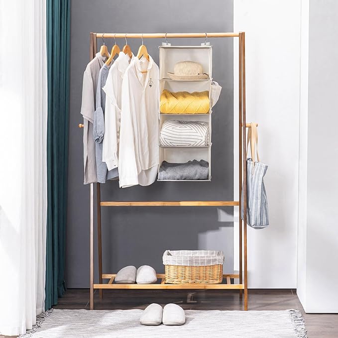 YOUDENOVA Hanging Closet Organizer, 4-Shelf Closet Hanging Storage Shelves