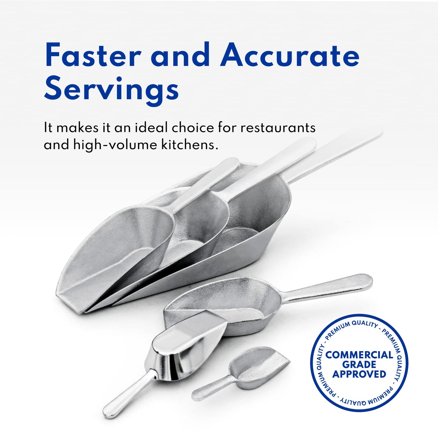New Star Foodservice One-Piece Cast Aluminum Flat Bottom Bar Ice Flour Utility Scoop, 7-Ounce, Silver