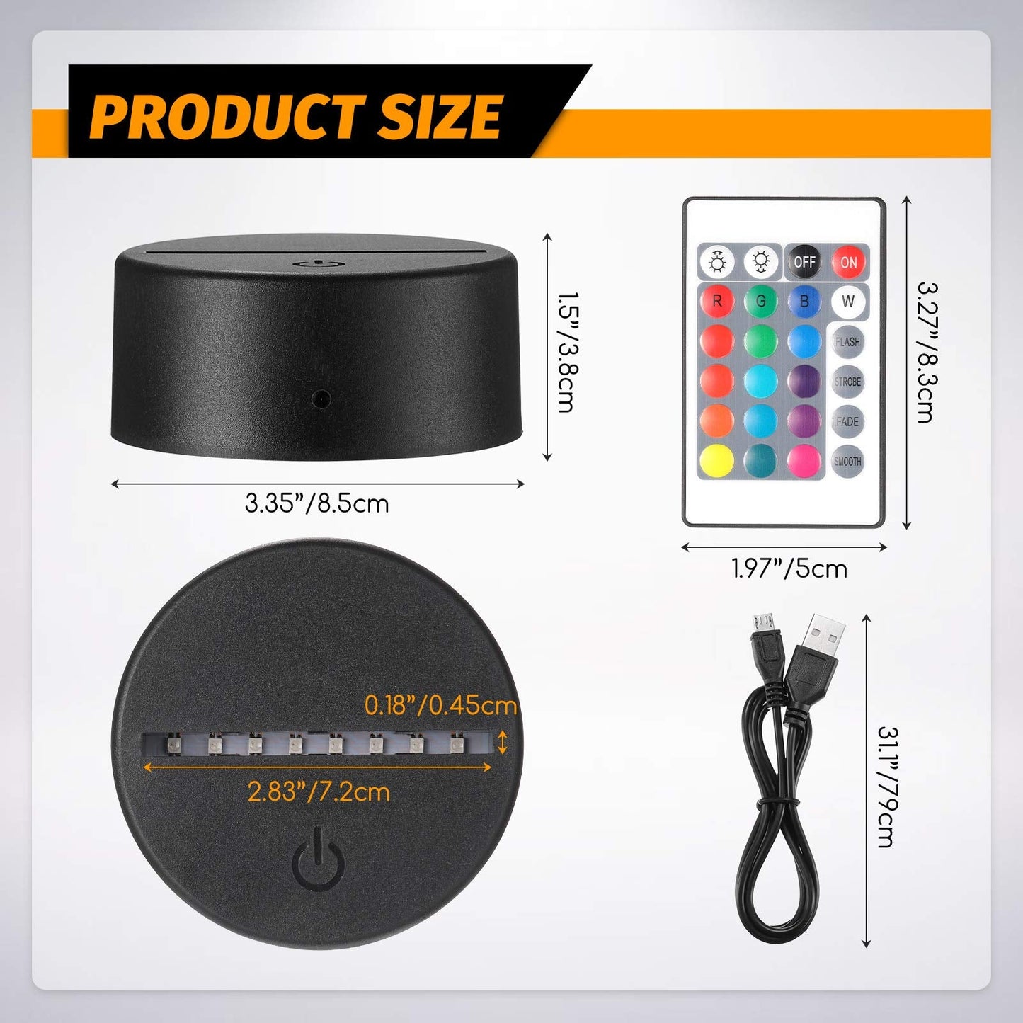 Honoson 12 Sets 3D Night LED Light Lamp Base 16 Colors LED Light Display Base with Remote Control USB Cable for Acrylic and Resin Glass for Restaurant Room(3.35 Inch,Black)