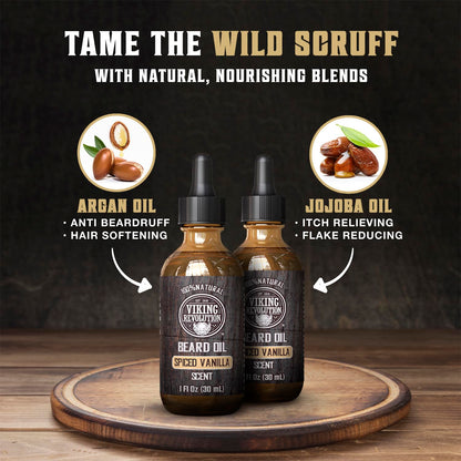 Viking Revolution Sandalwood Beard Oil for Men - Natural Mens Beard Oil with Argan Oil and Jojoba Oil - Beard Softener, Strengthens and Moisturizes - Beard Conditioner for Men (Sandalwood, 1 Pack)