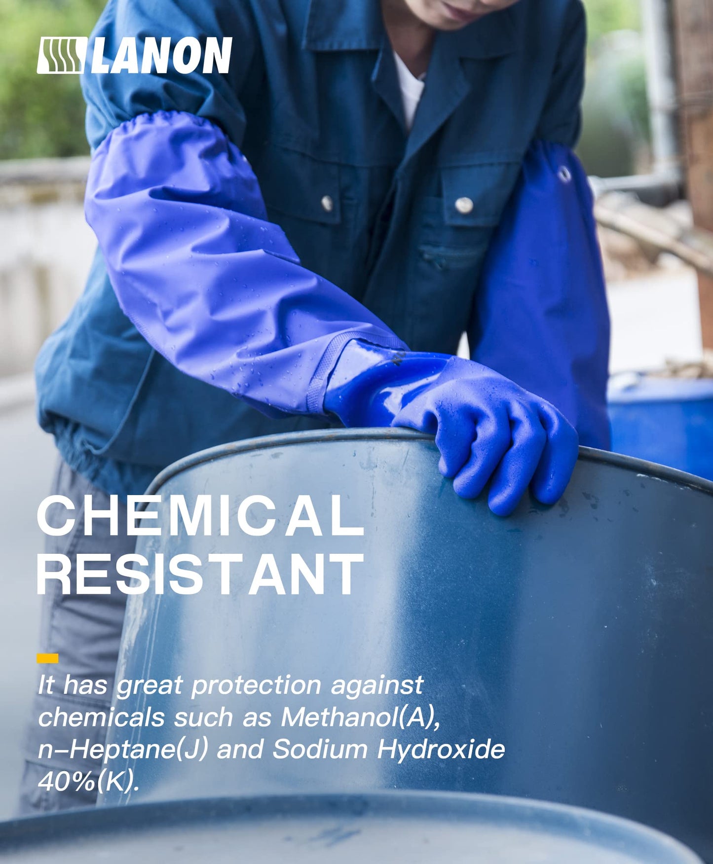 LANON PVC Coated Chemical Resistant Gloves, Reusable Heavy Duty Safety Work Gloves, Acid, Alkali & Oil Protection, 26" Elbow Length, X-Large