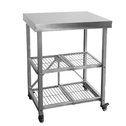 Metrixpio Stainless Steel Kitchen Cart, Foldable Origami Design,Slim Rolling Cart with Storage, Portable Microwave & BBQ, Kitchen Island on Wheels