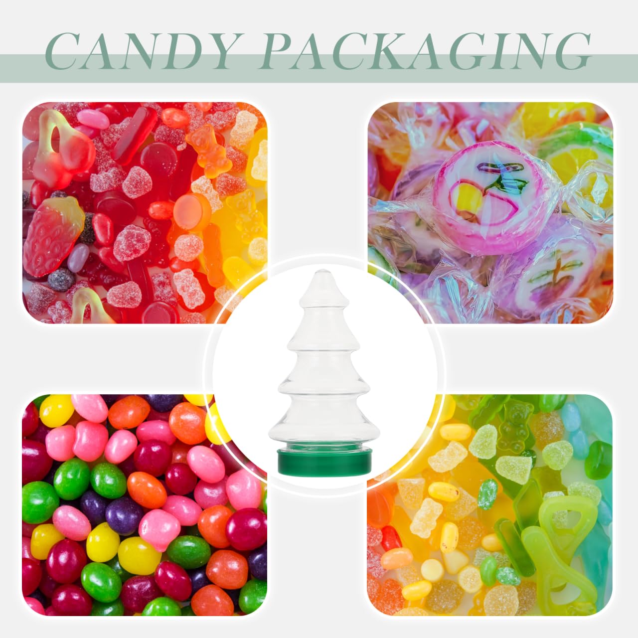 VOSAREA 12pcs Christmas Tree Shaped Candy Bottles Clear Biscuits Jars with Lids - Christmas Candy Jars & Tree Shaped Ornaments Festival Storage Containers
