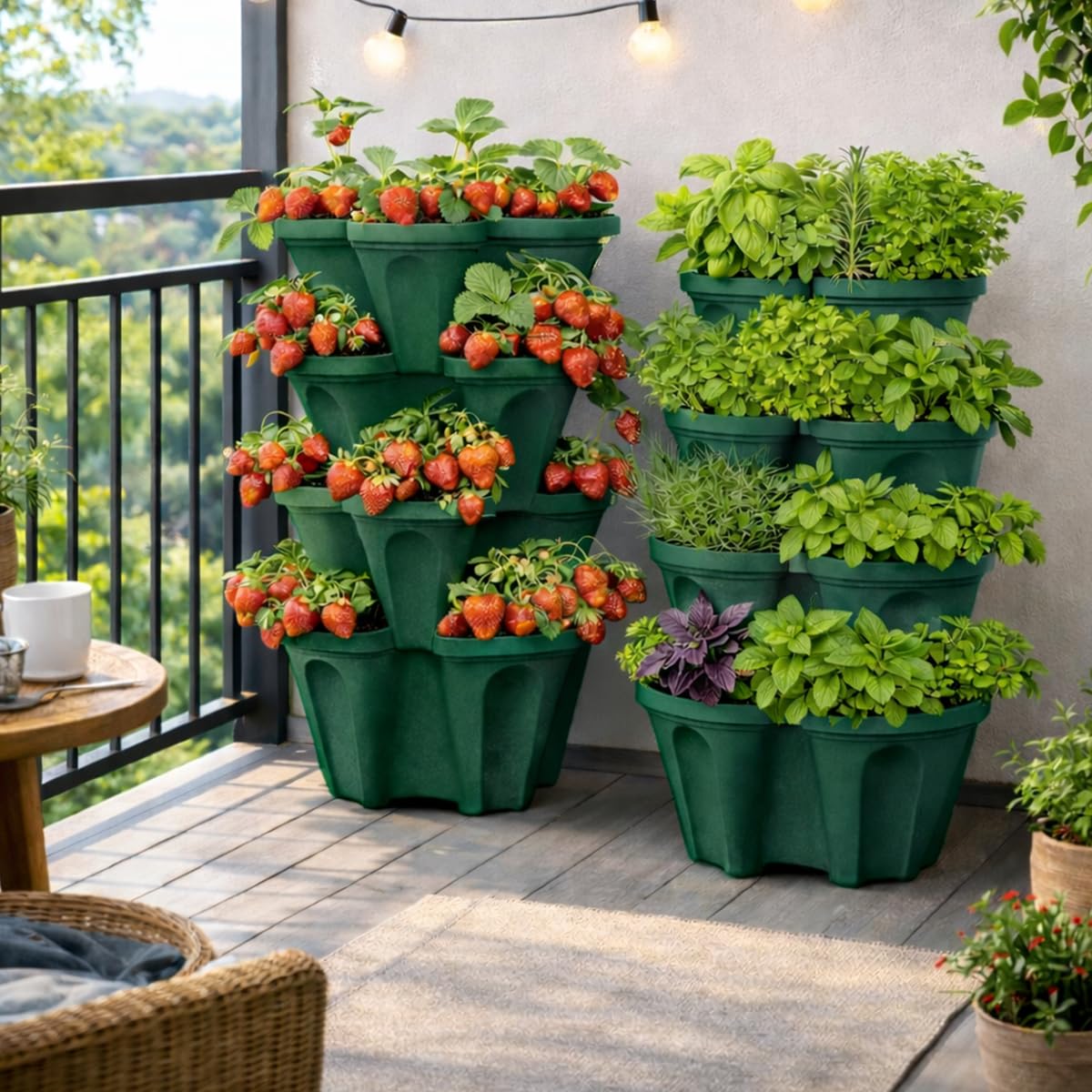 Strawberry Planter Tower, 4 Tier Stackable Vertical Planter, 16 Plant Sites, Space Saving Garden Planter, Indoor Outdoor, Made in USA (Deep Forest, Small)