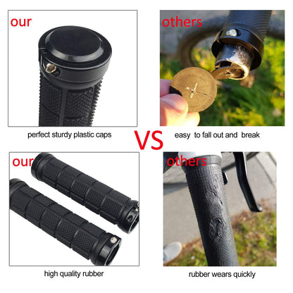 PLATT Bike Handlebar Grips Rubber Comfortable Bicycle Handle Grip for MTB/BMX with Plastic End Caps (Black A)