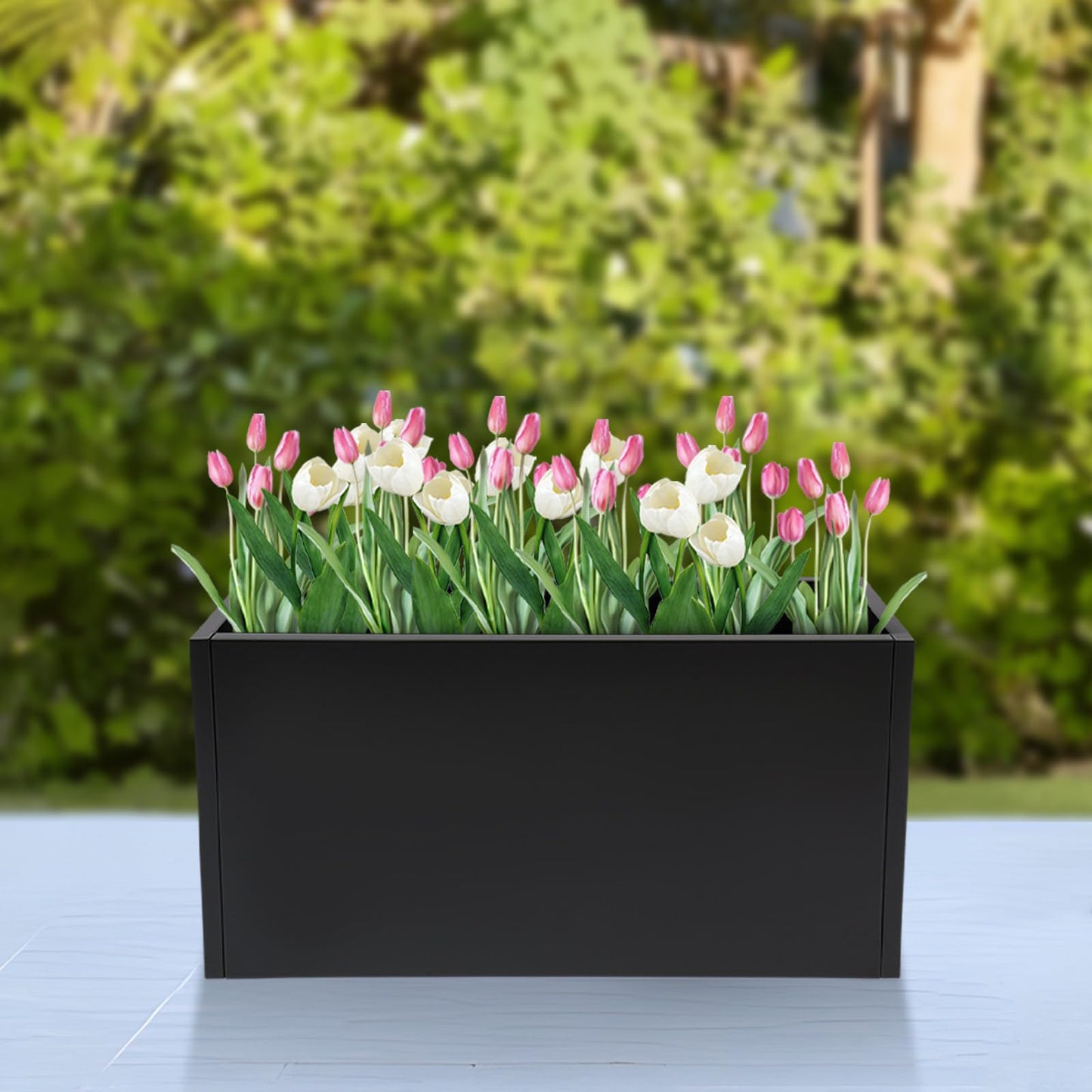 Ginelm 38”L x 15”W x 15”H Metal Long Planter Box for Outdoor Plants Large Rectangular Planter Boxs Spliced Flower Pot for Flowers Garden