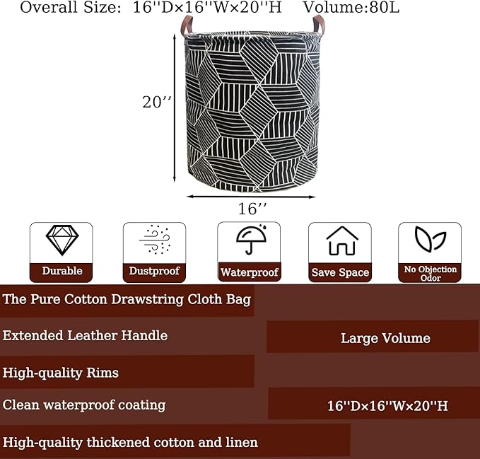 Waterproof Laundry Hamper Collapsible Laundry Basket Leather Handle Laundry Bag