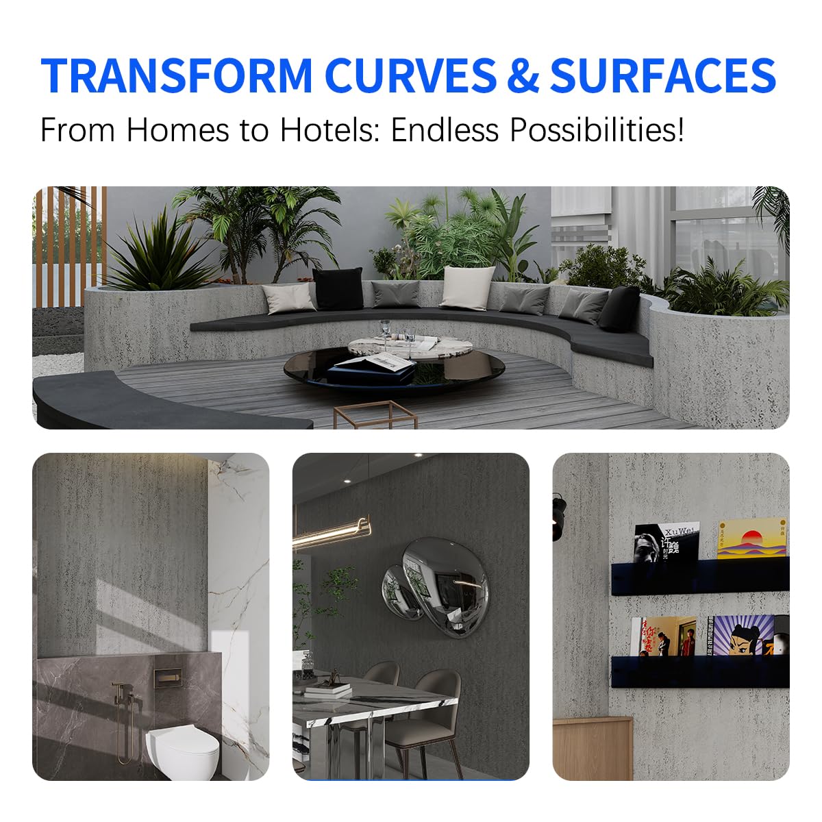 ARTSALT Flexible MCM Tiles - A-Class Fireproof, Waterproof, Lightweight Wall & Floor Tile (47.2"*23.6") - Realistic Wood/Stone Look, Eco-Friendly, Bendable, Easy Cut (Cement Grey)