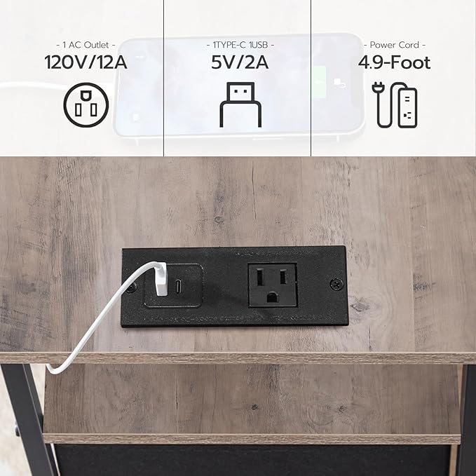 HOOBRO End Table with Charging Station, Narrow Side Table, Nightstand with 2