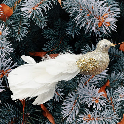 Yolococa Champagne Christmas Tree Decoration Birds,10x2x2 inches,2pcs