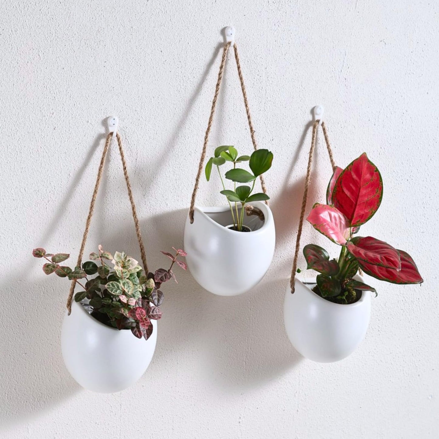Kvetto Set of 3 Ceramic Wall Vases - Hanging Pocket Planters for Indoor Plants, Wall Decor for Entryway Hallway Bathroom Living Room Dining Room
