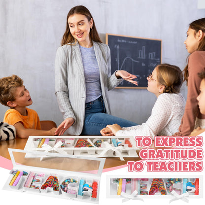 AmazingSpark Teacher Appreciation Gift Box with Stationery Thank You Gifts for Teacher Teach Letter Box with Heart Sticky Note Highlighter Stapler Scissors Paper Clips for School