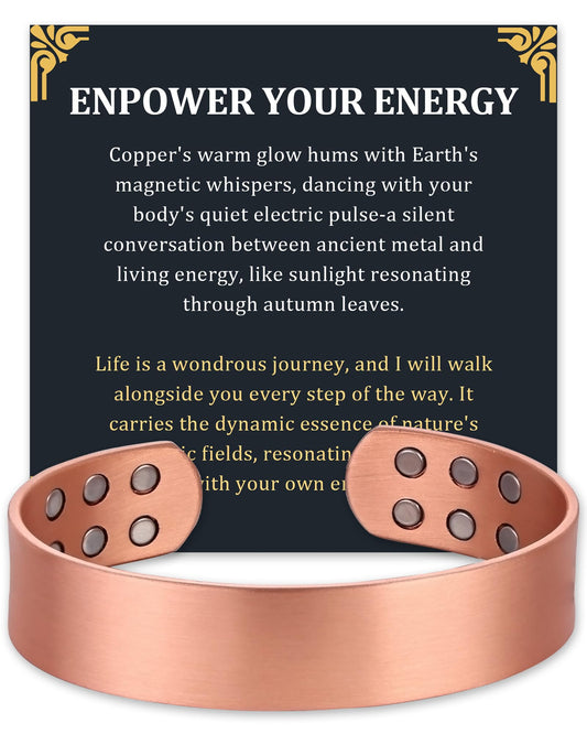 Fashtour Copper Bracelet for Men and Women, 99.99% Pure Copper Magnetic Bangle with 18pcs 3800 Gauss Magnets, Adjustable Jewelry Gift（Plain Design）