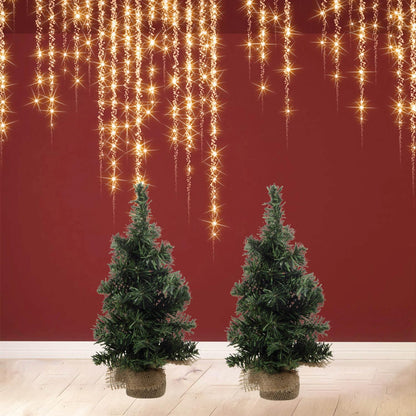 2Pack Mini Christmas Tree Table Top Decorations- Artificial Small Pine Trees with Burlap Base on Desktop, Shelves, Bedroom, Miniature Scenes Xmas for Home, Office, Party Decor