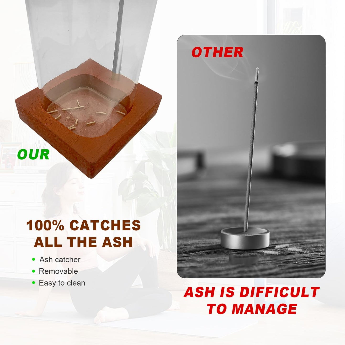 2 Pack Incense Holder, Incense Burner, Insence-Stick Holder Mess-Free Incense Burner Holder, Ideal for Meditation, Yoga, Relaxation, and Home Decor - Anti-Ash Flying