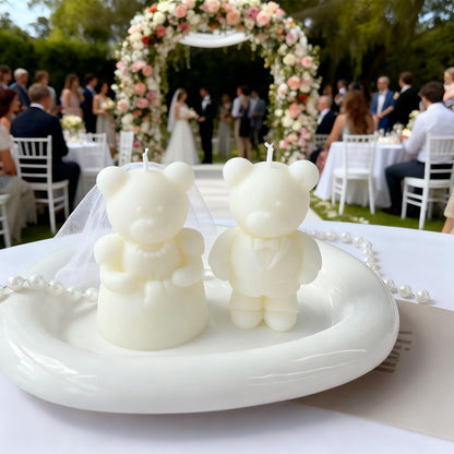 Mr & Mrs Wedding Bear Scented Candle Duo,Bride in Gown & Groom in Tuxedo Soy Wax Decorative Candle Set for Bridal Shower,Anniversary & Home Decor,Romantic Home Fragrance Gift for Couples & Newlyweds