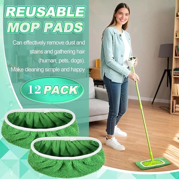 12-Pack Reusable Coral Fleece Mop Pads Washable Wet Mopping Cloths and Dry