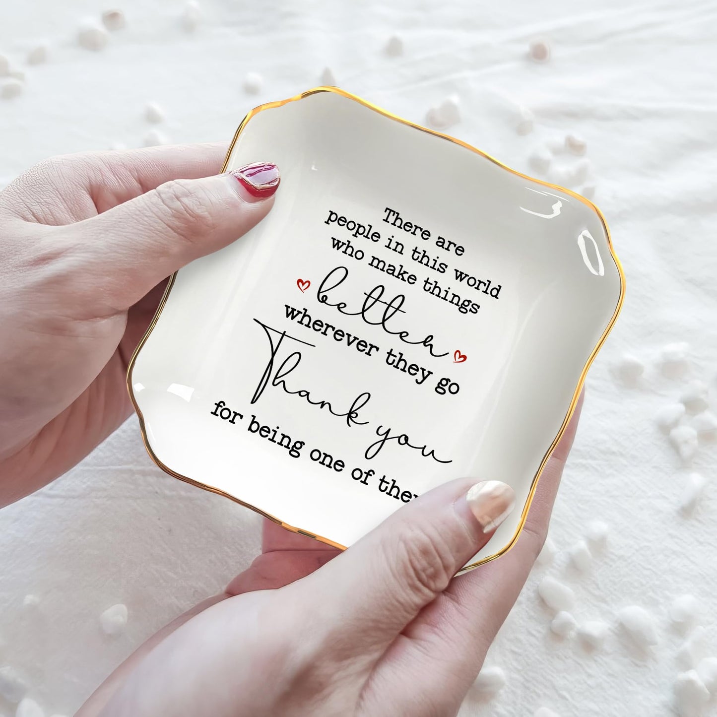 OASSIE Thank You Gifts for Women - 4"x4" Ceramic Jewelry Dish Tray