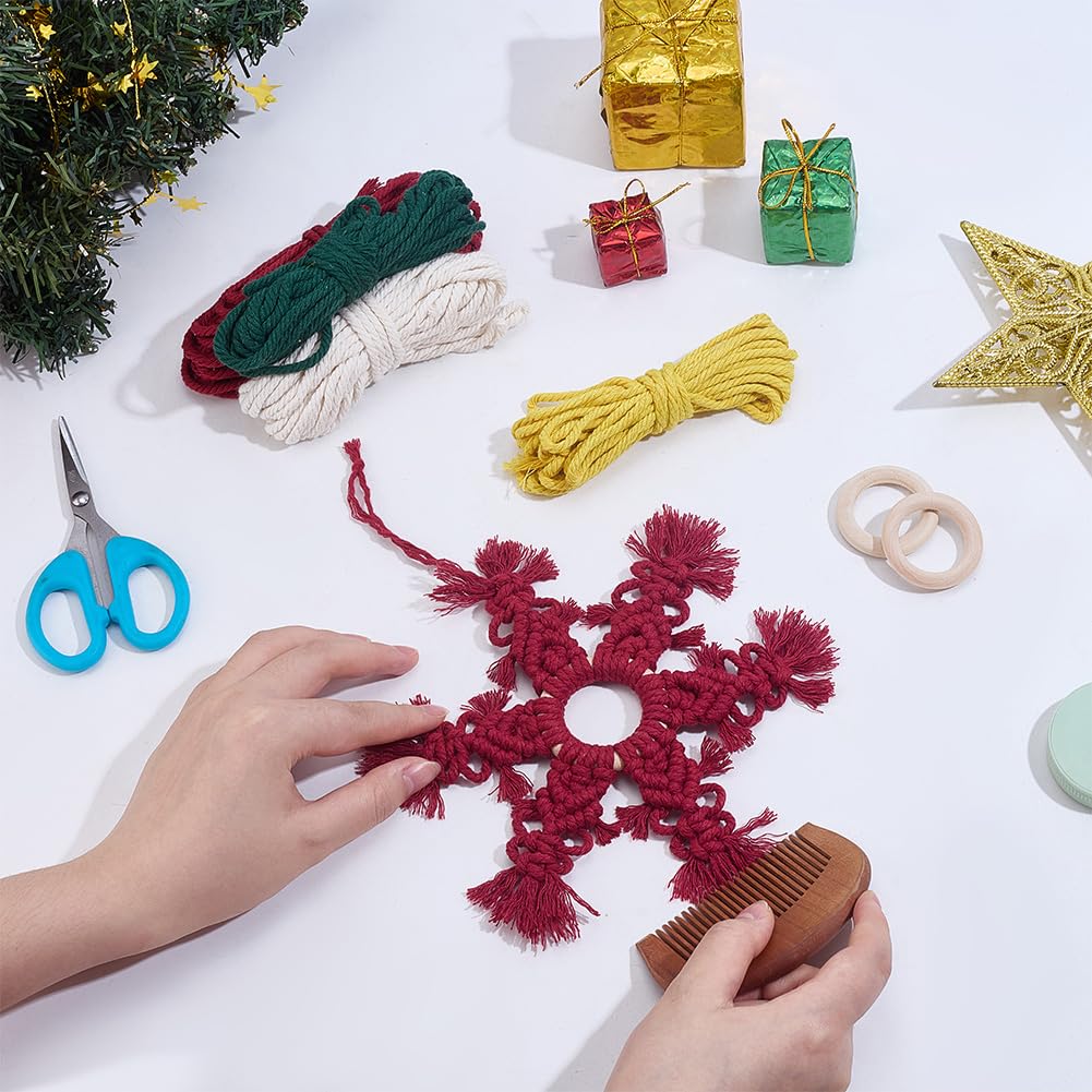 FREEBLOSS 4 Set DIY Macrame Snowflake Kit Christmas Macrame Ornaments Woven Wall Hanging Kit with Instruction Christmas Handmade Wall Hanging for Home Birthday Wedding Party Decor