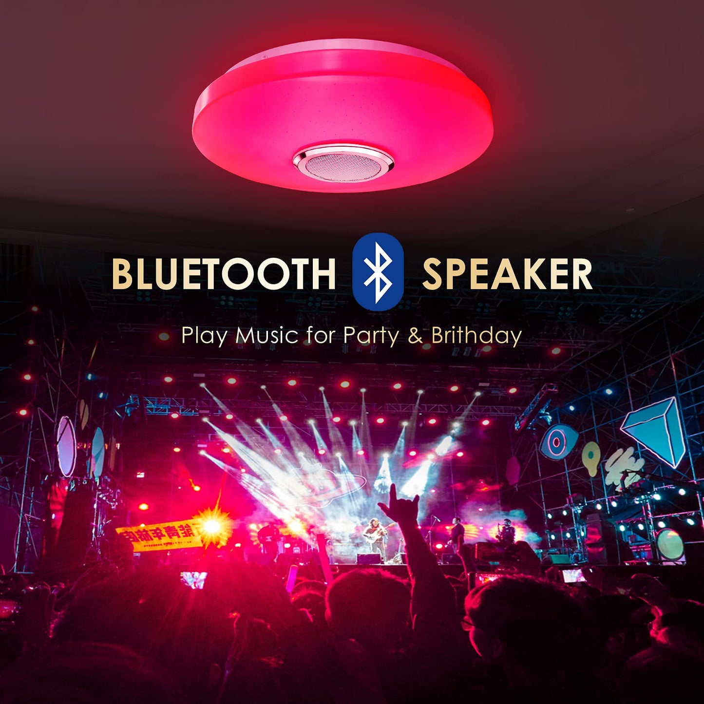 RGB LED Ceiling Light with Bluetooth Speaker 36W, High Sound Quality ,Cool/Warm White Colour Changing lamp with Remote Control and App,Waterproof Lamp for Bedroom Bathroom Ø30cm