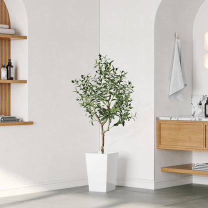 YOLEO 4FT Artificial Olive Tree Tall Faux Silk Olive Plant with Lifelike Olive Leaves Fake Olive Tree for Home Office Indoor Decor (Style 2)