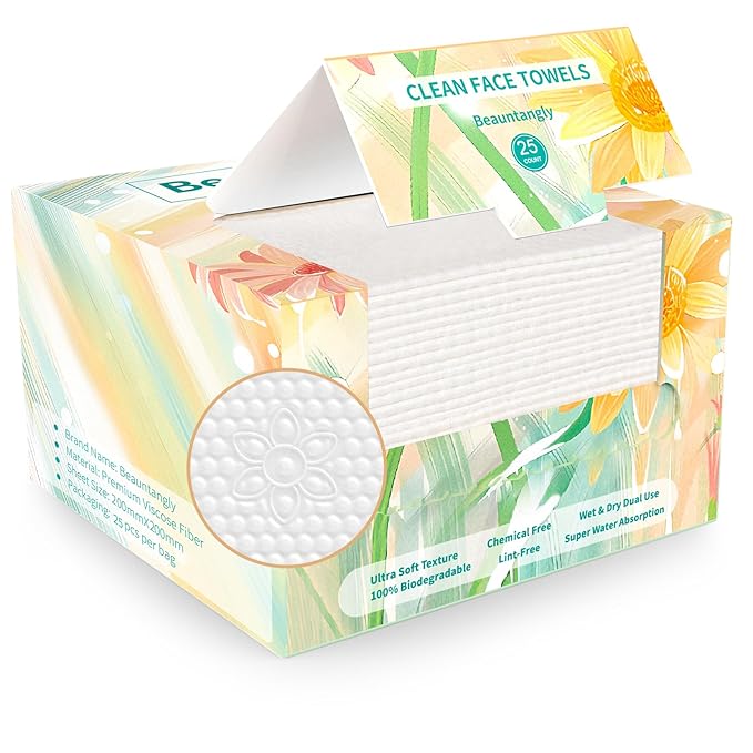 Disposable Face Towel, Soft & Thick Lint-Free Biodegradable Face Towelettes