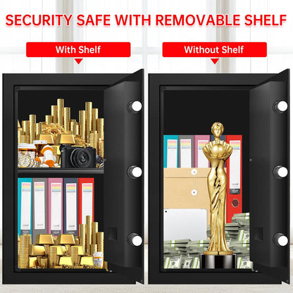 3.4 Cuft Large Home Safes Water and Fireproof, Personal Safe Box Fireproof Waterproof with Digital Keypad, Removable Shelves and Alarm System, Anti-theft Fire Proof Safe for Home Documents
