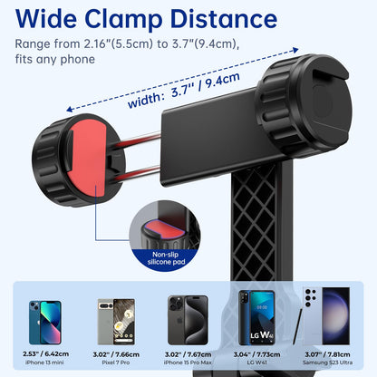 SYNCWIRE Tripod Phone Mount, Universal Smartphone Mount Adapter with 2 Cold Shoe and 1/4" Screw, 360° Rotates and 180° Tilts Adjustable Cell Phone Clamp Holder for Enhancing Mobile Photography Setup