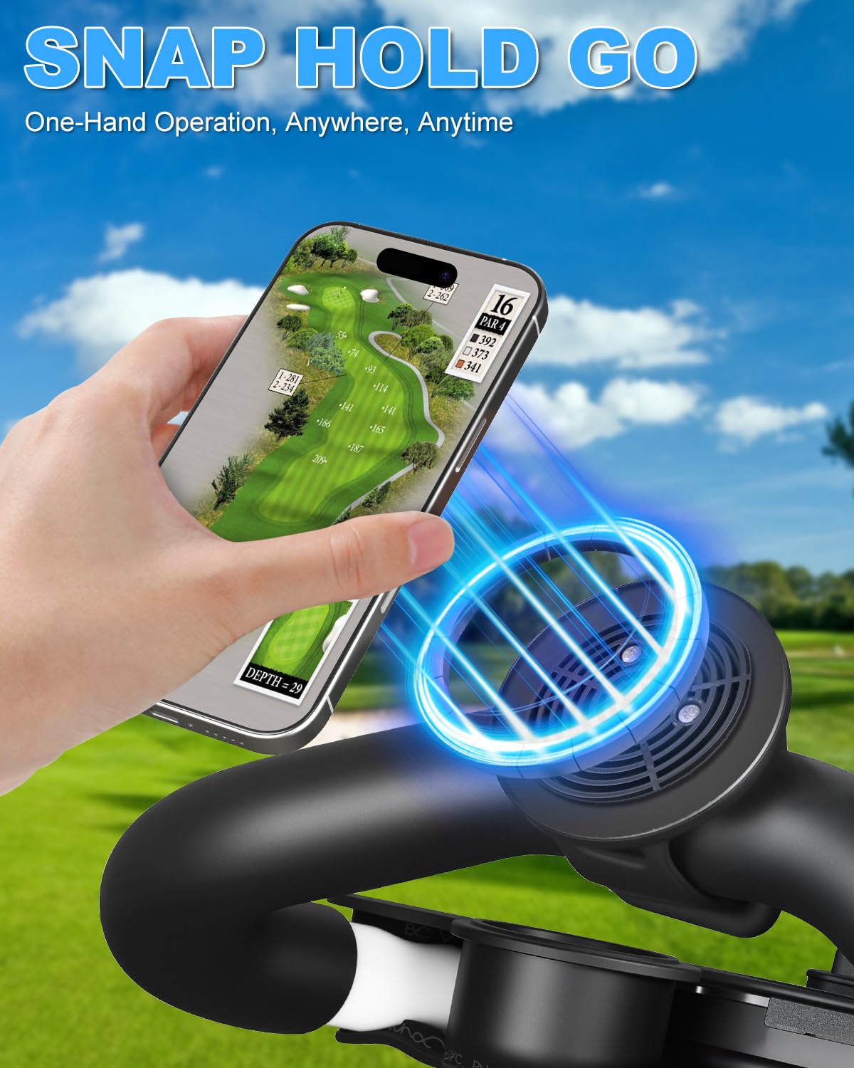 Magentic Phone Holder for Golf Push Cart, Shopping Cart, Stroller, Strong Magnets Phone Mount with Metal Ring for All Cell Phones, Compatible with Clicgear, Bag Boy, Sun Mountain Golf Push Cart