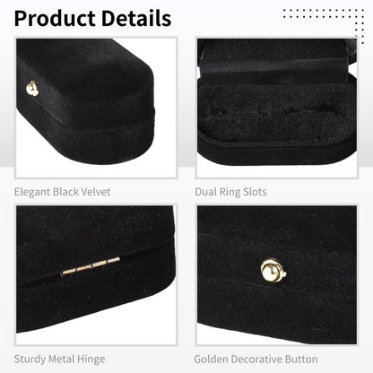 Toyosport 2 PCS Dual Slots Velvet Ring Boxes, Black Elegant Oval Ring Case for Weddings and Anniversaries