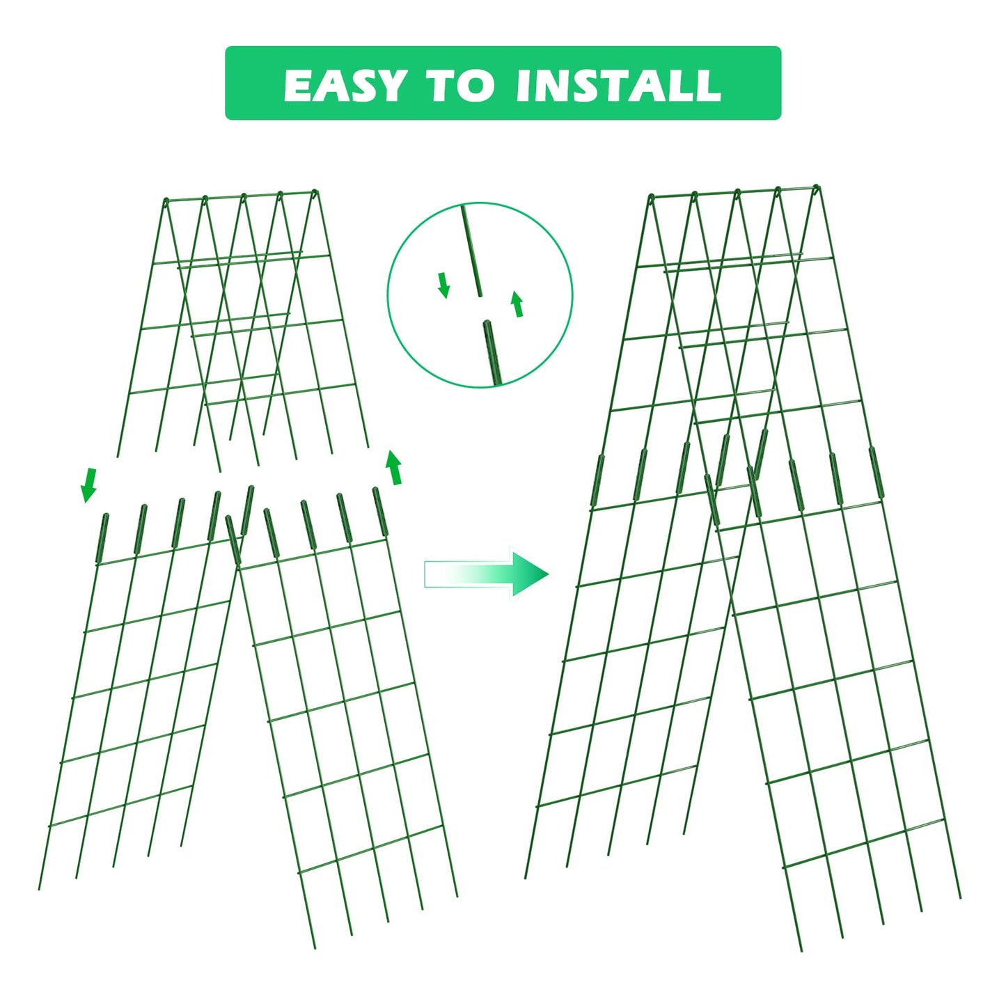 DoCred Cucumber Trellis, 59" High 2 Pack Foldable A Frame Trellis for Raised Bed Climbing Plants, Vegetables, Includes Plant Support Clips, Twist Ties, Plastic Ties- Made from PVC-Coated Steel
