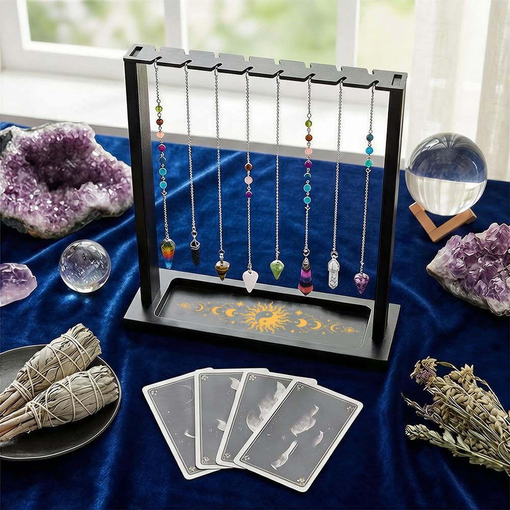 BEUNITONE Taiji Design Display Stand, Wooden Crystal & Jewelry Holder Organiser for Necklaces Stones, Divination Tools and Witchcraft Supplies for Home Decor, Market Stall and Craft Fair Showcase