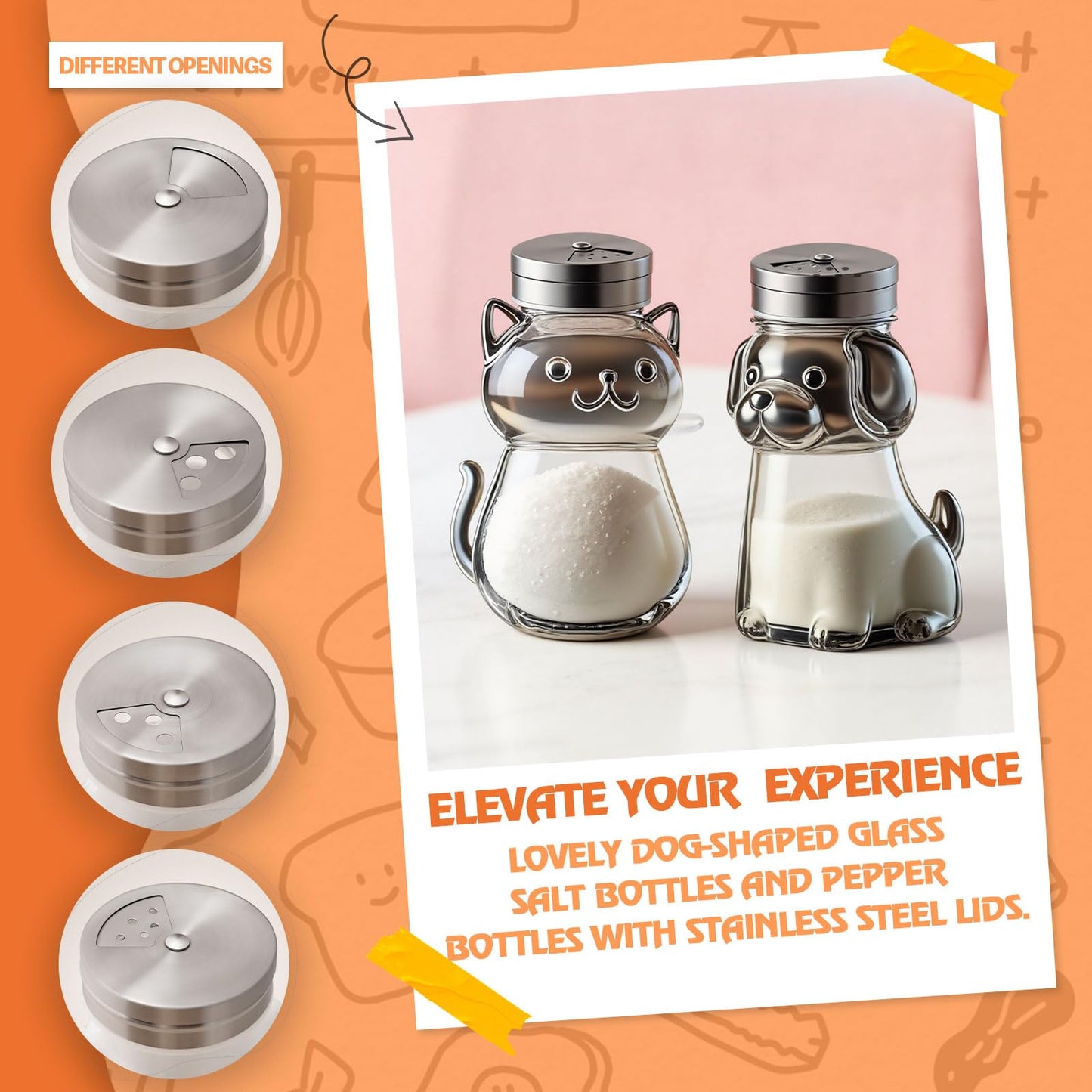 Novelty Salt and Pepper Shakers -Funny Salt and Pepper Glass Bottle, Cute Dog Cat Salt and Pepper Shakers Set, Funny Glass Salt and Pepper Bottles for Kitchen, Dining, Table Decor (2, Cat)