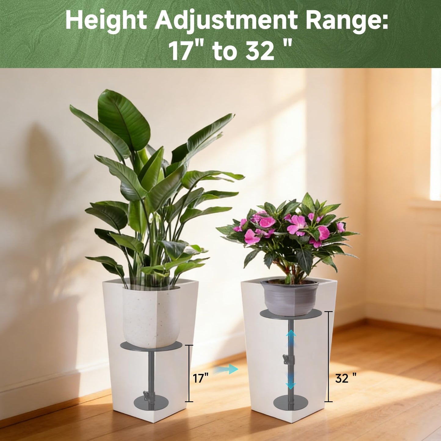 Risirica Adjustable Plant Risers for Inside Pots,17-32" Adjustable Pure Iron Planter Inserts, Planter Risers Insert Filler for Large Pots,Indoor & Outdoor Insert with 8-10” Top & 6-10” Base