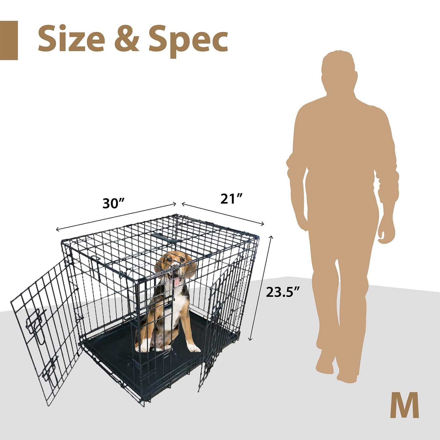 Ellie-Bo Black Standard Medium 30-inch Folding 2-Door Dog Cage/Crate with Metal Tray