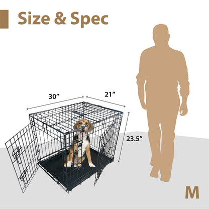 Ellie-Bo Black Standard Medium 30-inch Folding 2-Door Dog Cage/Crate with Metal Tray