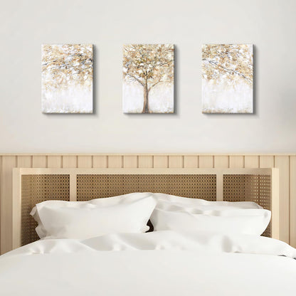 3 Panels Wooden Framed Tree Canvas Wall Art Beige Abstract Painting on Canvas Prints Poster Pictures for Living Room Bedroom Bathroom Dinning Room Hallway Home Office Wall Decoration 30x40cm x3pcs