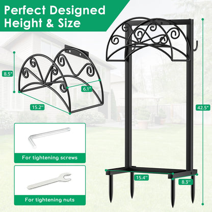 TomCare Garden Hose Holder Heavy Duty Water Hose Holder Holds 160 FT Hose 4 Spikes Hose Reel with 2 Tool Hooks Freestanding Hose Hanger Sturdy Hose Storage Stand for Outside Yard Lawn, Black