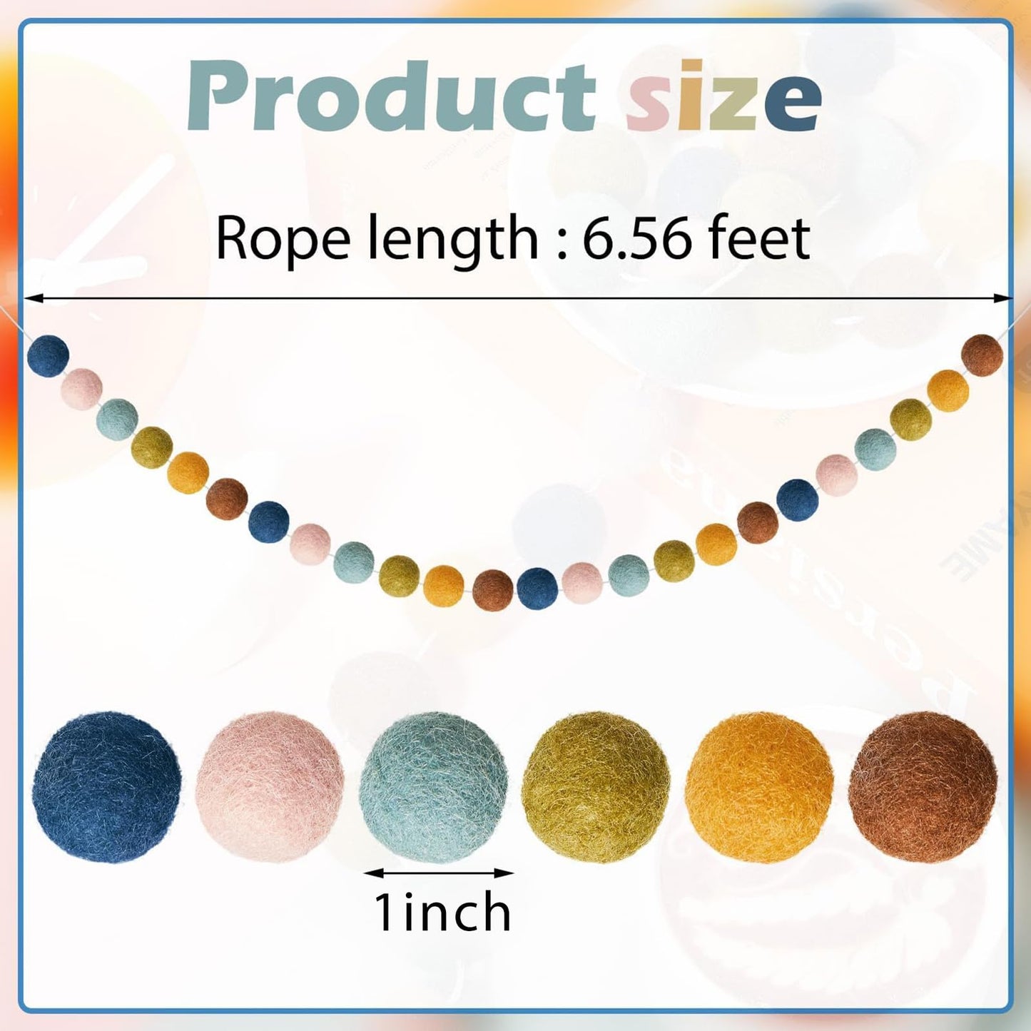 WILLBOND 2 Pieces Wool Felt Rainbow Ball Garland Colorful Pom Pom 6.5 ft Long 24 Ball Garland for Easter Mardi Gras Classroom Halloween Thanksgiving Xmas (Multicolor)