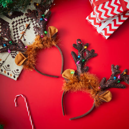 JOYIN Christmas 2PCS Reindeer Headband, Light-Up LED Antlers Reindeer Hat Holiday Headbands for Christmas Party Supplies and Holiday Parties Favors (ONE SIZE FITS ALL)
