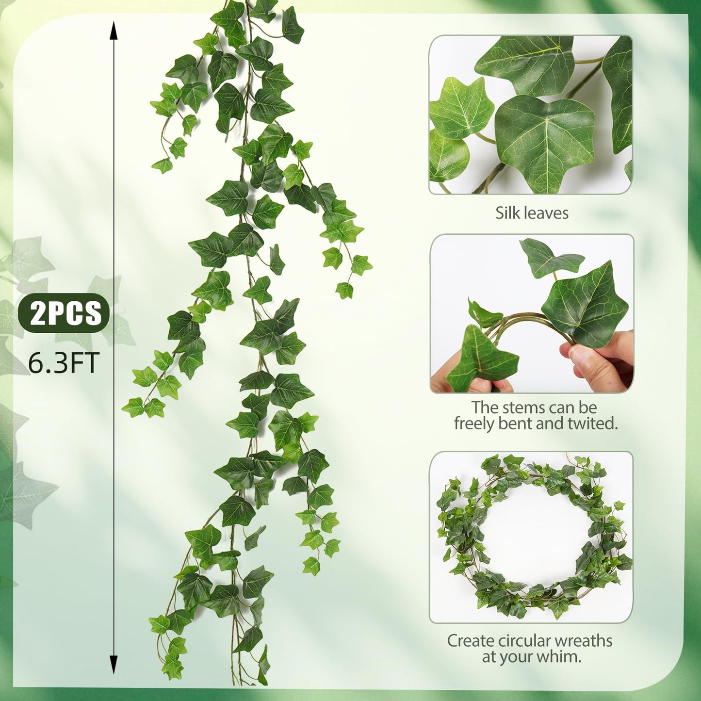 RECUTMS Artificial Ivy Vines Ivy Garland 2Pcs 74.8inch Fake Vines Hanging Plants with Silk Leaves Greenery Spring Decor for Indoor Outdoor Wedding Home Kitchen Garden Office