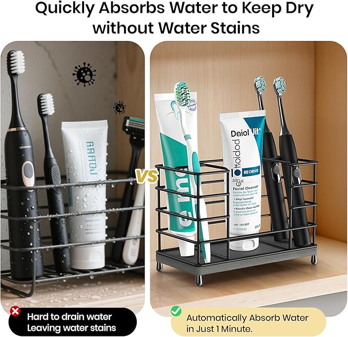 Toothbrush Holder with Quick Drying Mat—Toothbrush and Toothpaste Holders